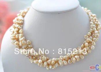 

N789 4row champagne BAROQUE KESHI REBORN PEARL NECKLACE % Discount AAA