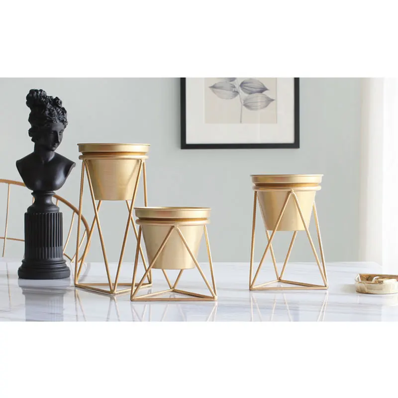 

Metal Flower Pot Flowers Plants Vase Round Succulent Plant Pots Bonsai Planters with Shelf Wedding Party Office Desktop Decor