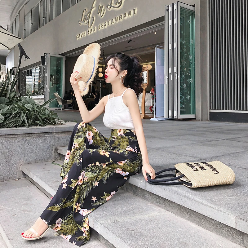 Boho wide leg trousers high waisted floral trousers new 2019 spring summer beach resort trousers sexy flower printed pants 997G6 Boho wide leg trousers high waisted floral trousers new 2019 spring summer beach resort trousers sexy flower printed pants 997G6