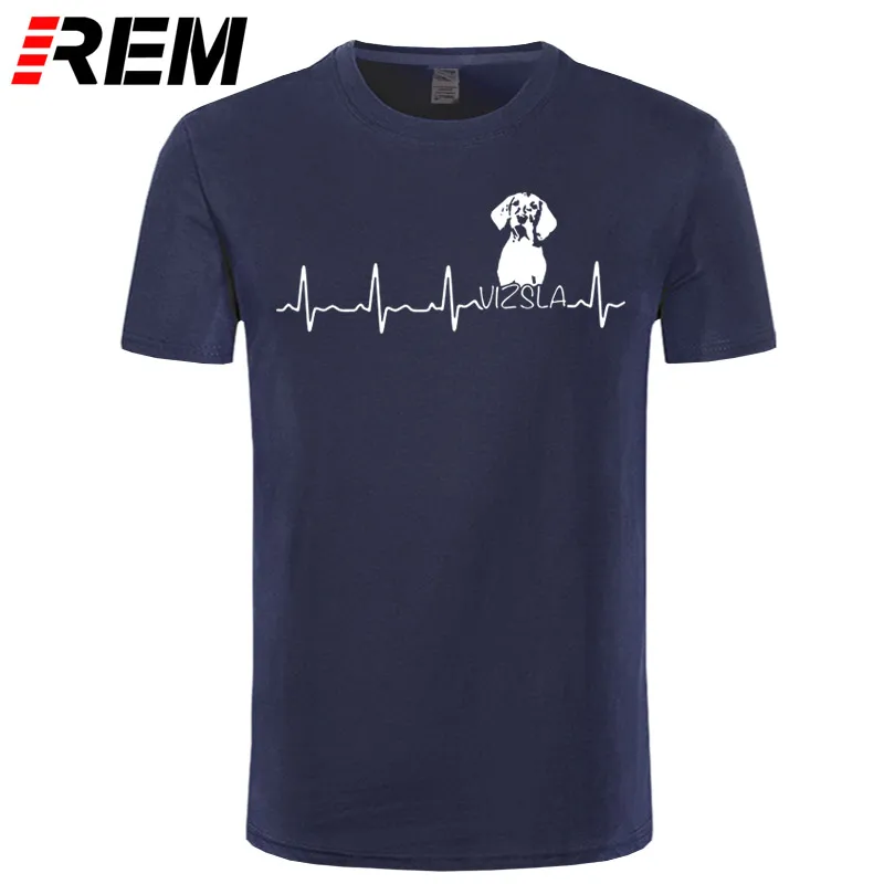 

REM Men Heartbeat Vizsla T-Shirt Funny T Shirt for Dog Lover Vintage Crewneck Short Sleeve Tops Cotton Tees T Shirt