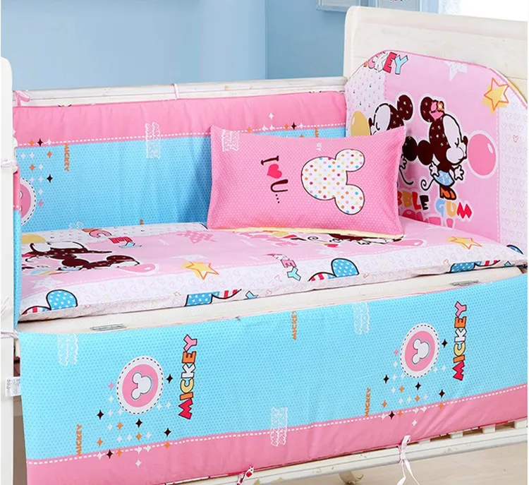 

Promotion! 6PCS New Arrived Cartoon Baby Bedding set Crib Set bed kit Applique (4bumpers+sheet+pillow cover)