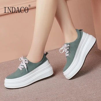 

Shoes Woman Leather Sneakers Women Platform Shoes Blue Pink Fashion Sneakers 2019 4.5cm