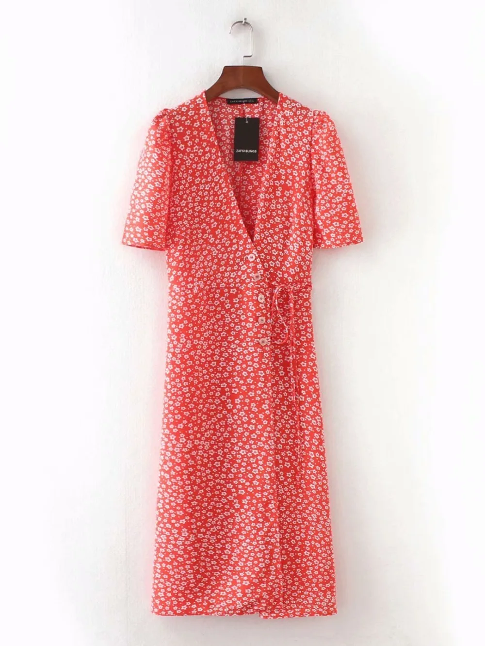 Женское летнее платье с цветочным принтом и v-образным вырезом, сексуальное винтажное женское платье для чая, на шнуровке, облегающее женское пляжное платье, Rouje cwd0044-5