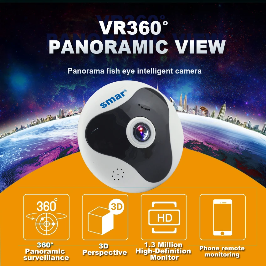 Smar 960P 3D VR WI-FI Camera 360 Degree Panoramic IP Camera 1.3MP FIsheye Wireless Wifi Smart Camera TF Card Slot Home Security