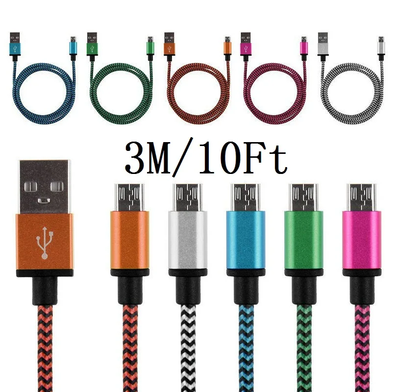 100pcs lot 3M 10Ft Heavy Duty Braided Charging Cable For iphone Android