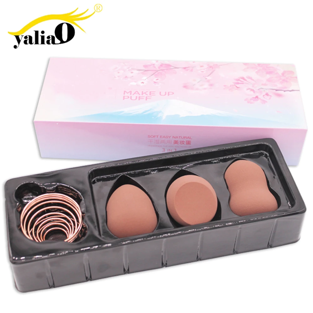 

YALIAO 3Pcs/box water drop shape cosmetic puff set makeup sponge wet and dry dual-use Cosmetic Powder Puff Drying Stand Holder