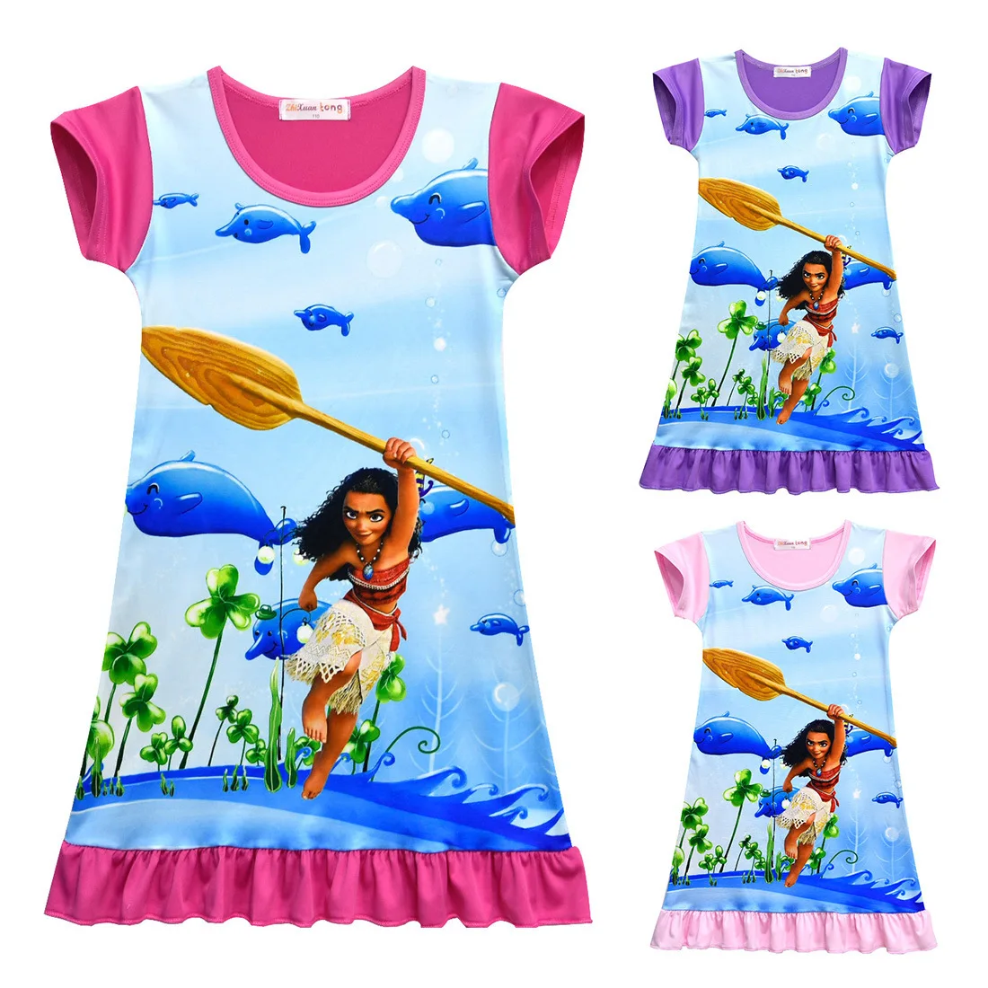 Летнее платье с короткими рукавами для маленьких девочек, Детский костюм принцессы Моаны с океаном, карнавальный костюм, костюм для