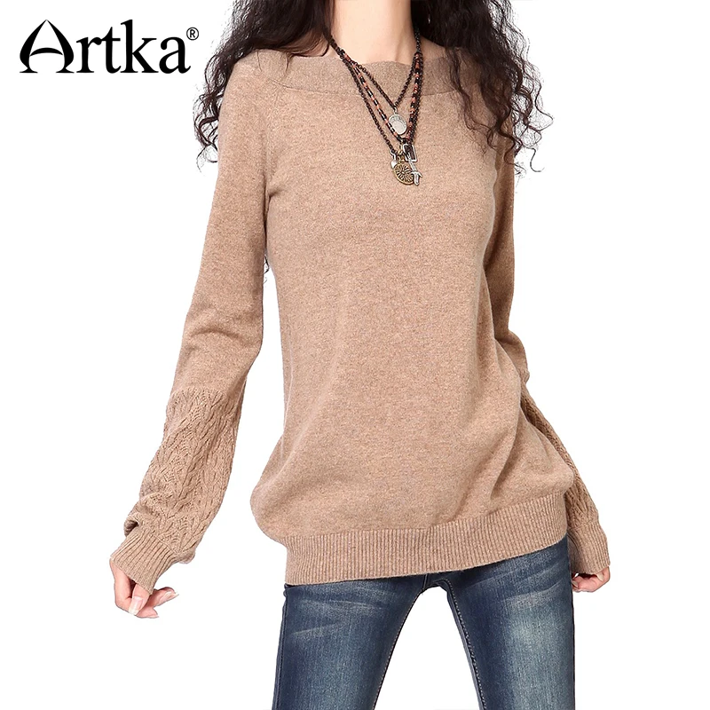 

ARTKA Women Pullover 100% Cashmere Sweater Basic Edition Knitwear Slash Neck Jumper Female 2018 Winter Women's Sweaters SC14437D