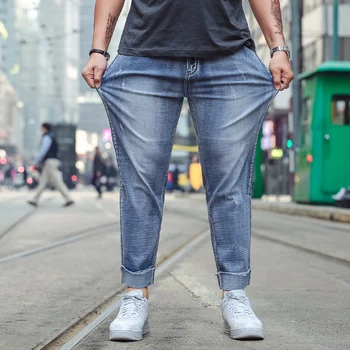 

New Hole Jean Men Fashion Skinny Stretch Denim Pencil Pants Distressed Ripped Freyed Biker Slim Fit Jeans Trouser Size S-5XL 6XL