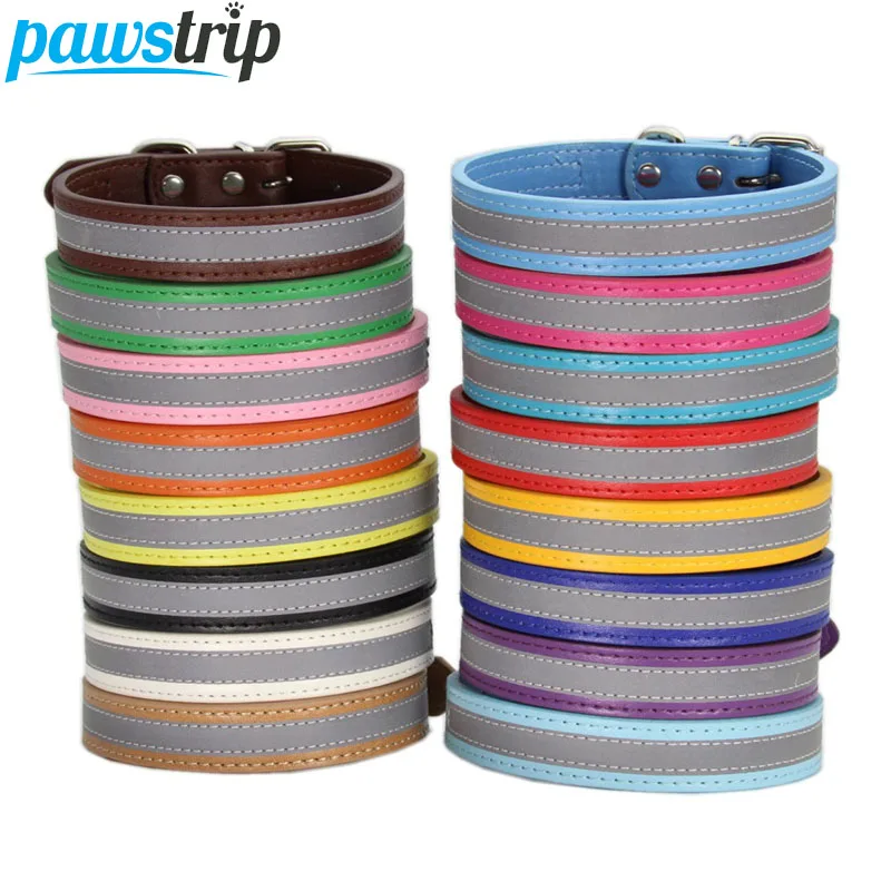 pawstrip 13 Colors Reflective Dog Collar Leather Small Puppy Collar Night Safety font b Pet b