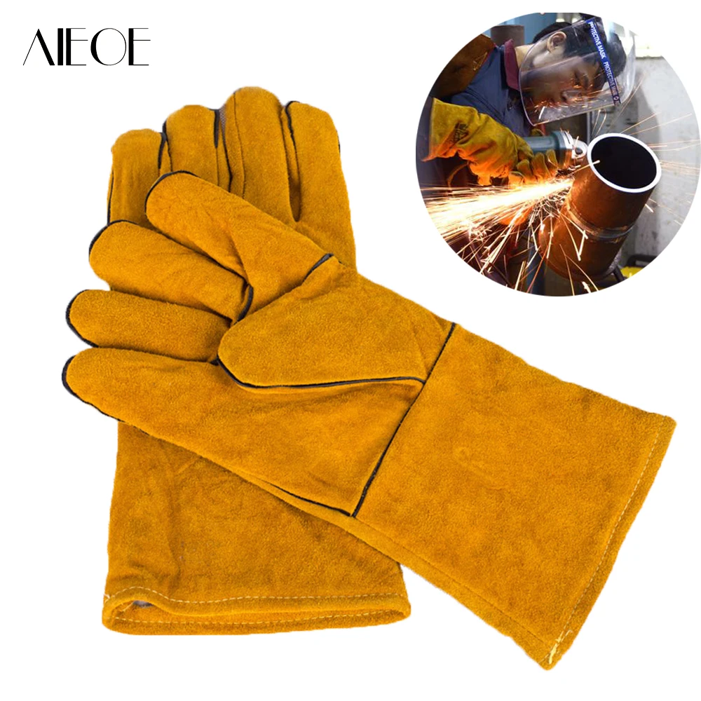 AIEOE Cowhide Leather Welding Gloves Work Safety Hands Protection