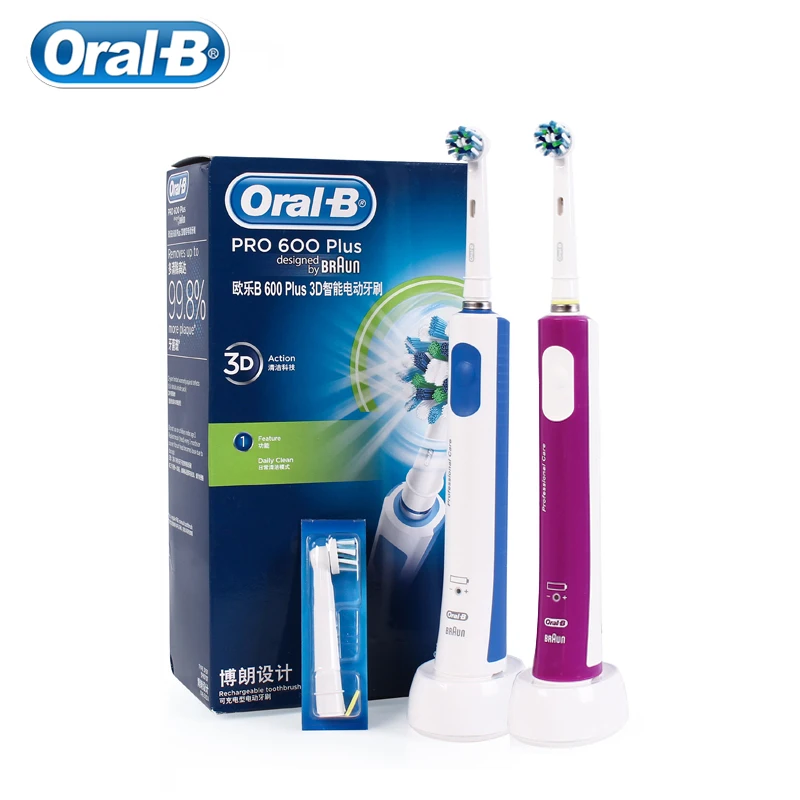 Зубная щетка Oral B Pro 600Plus аккумуляторная со сменными насадками|Электрические