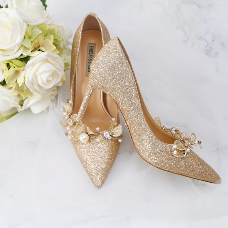 Golden Bride Pumps Sequined Wedding Shoes Dress Bridal Annual Meeting Banquet Genuine Leather Date Party 9cm High Heels Golden Bride Pumps Sequined Wedding Shoes Dress Bridal Annual Meeting Banquet Genuine Leather Date Party 9cm High Heels