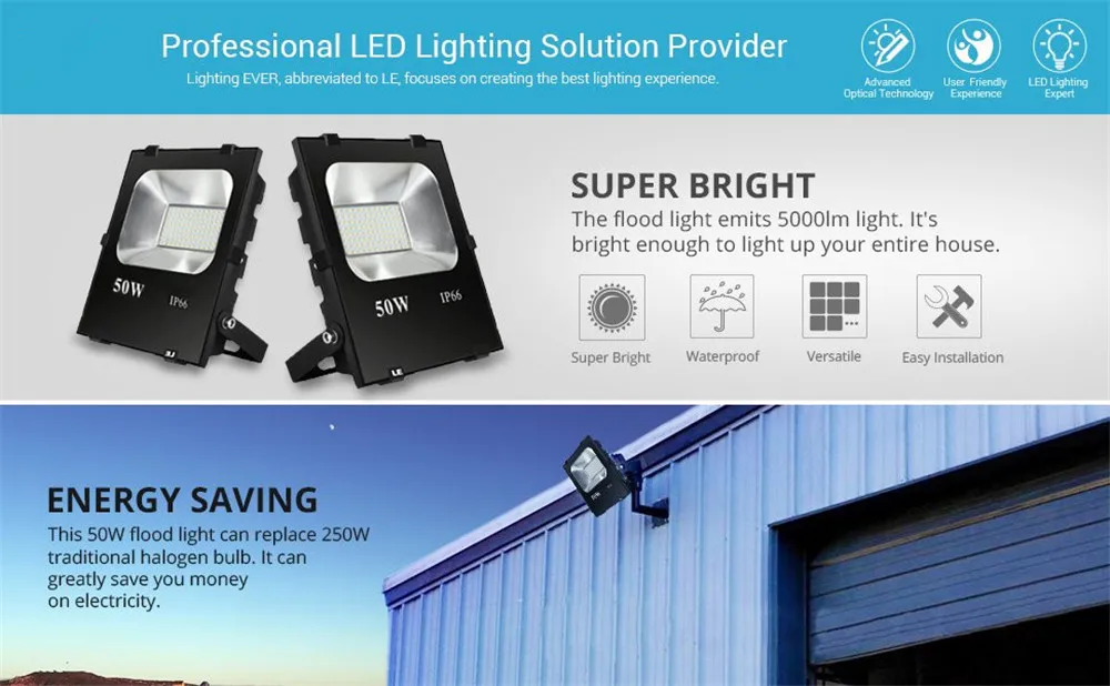 50W LED Flood Lights Waterproof Outdoor Security Lights,250W HPS Bulbs Equivalent,5000lm,5000K Daylight White,Non-dimmable,Floodlight (3)