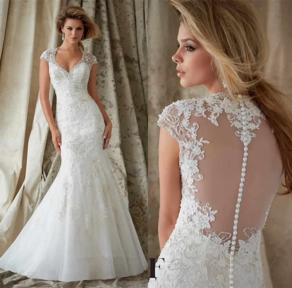 

Vintage sexy beaded lace mermaid wedding dress with sleeves 2015 bridal gown bride dresses 2015 vestido de noiva sereia QH71