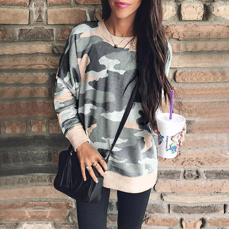 

Elegant Printed Sweatshirt Women Casual Long Sleeve O Neck Hoodies Pullover Harakuku Camouflage Hoodie Tops Plus Size EF6211