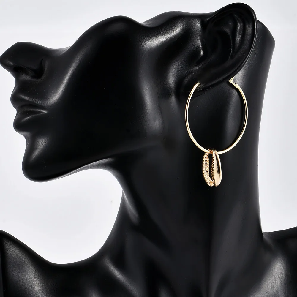 

2019 Women Punk Ear Hoop Round Circle Shell Dangle Alloy Seashell Earrings Fashion Bohemian Beach Jewelry Party Accessories