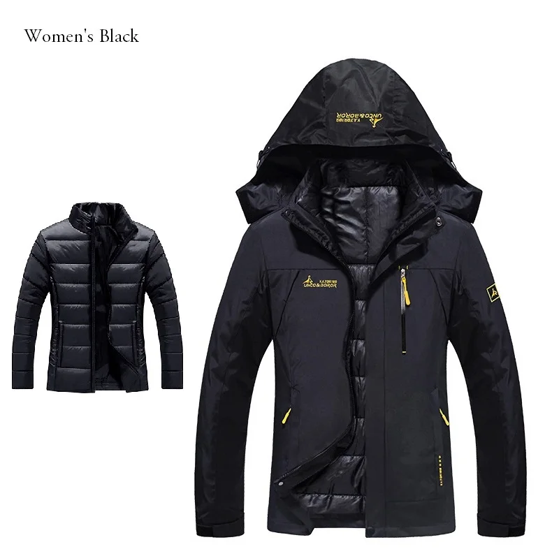Зимняя водонепроницаемая походная куртка для женщин и мужчин, флисовая уличная спортивная термо брендовая куртка для кемпинга, треккинга, катания на лыжах, 2 предмета, мужская куртка - Цвет: Women - Black