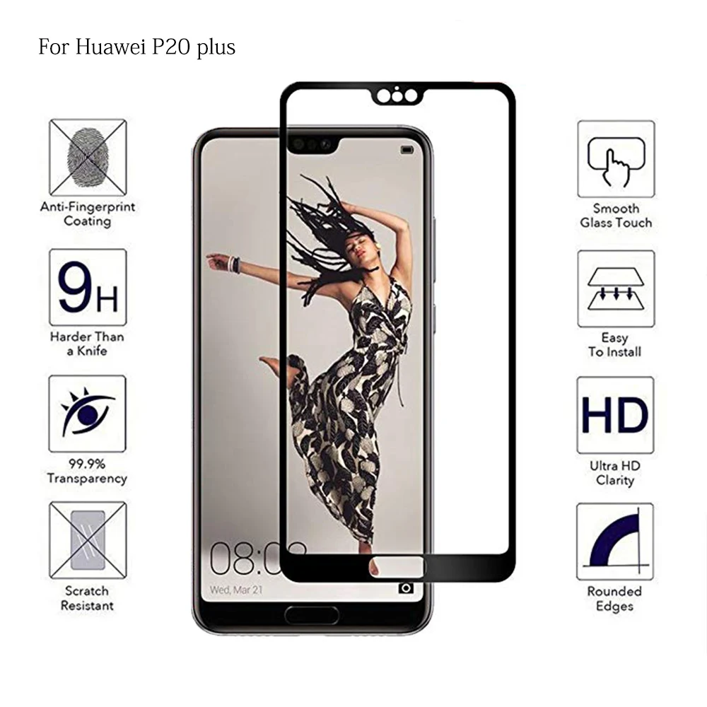 Закаленное стекло для телефона Huawei P20 Pro Lite Полное клеевое покрытие Защита экрана