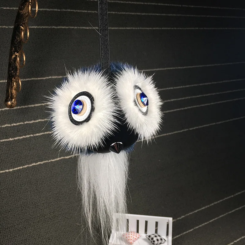 2017Handmade Fluffy Monster Owl Mink Fur Keychain Big Fox Fur Ball Key