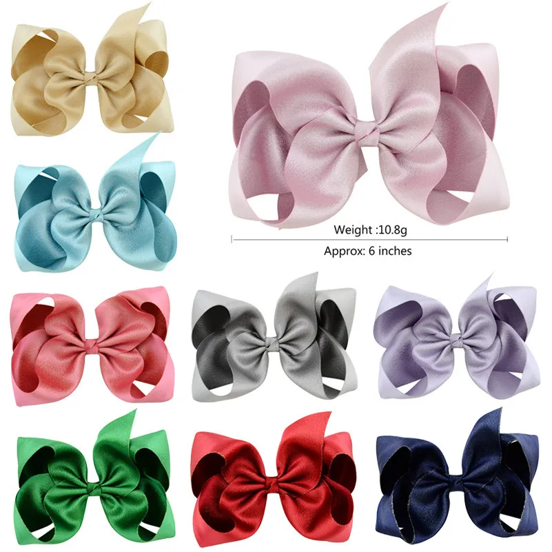 

12 Colors 6 Inch Kids Girls Big Solid Colors Ribbon Hair Bows with Clips Hairpins Barrettes Boutique Hairclips Hair Accessories
