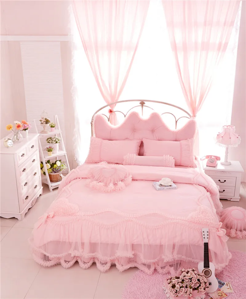 5 colors Cotton Stain+Lace Princess Luxury Bedding Set ...