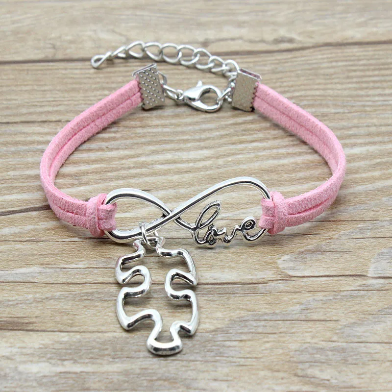 

Ancient silver Puzzle Autism shape infinity symbol love bracelet 2019 new Personality creative velvet rope bracelet jewelry gift