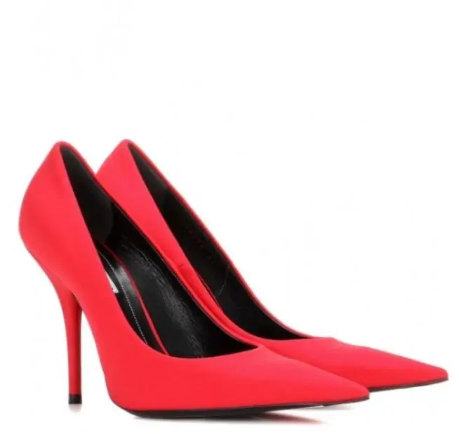 

Carpaton Hot Selling Pointed Toe Woman Shoes Red Satin Thin Heels Party Heels Fashion Shallow Slip On Stiletto Heels