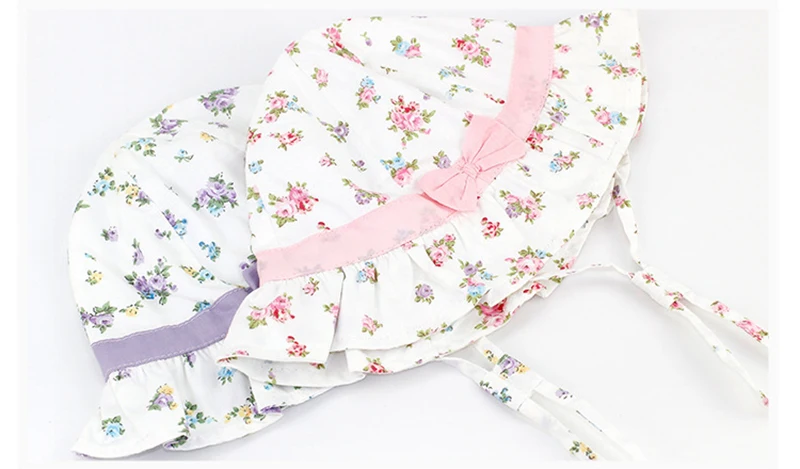 Flower Bow Baby Girls Hat Ruffles Floral Hat For Girls Cotton Lace Up Baby Fisher Hat Fashion Purple Pink Sun Caps Spring Summer (14)