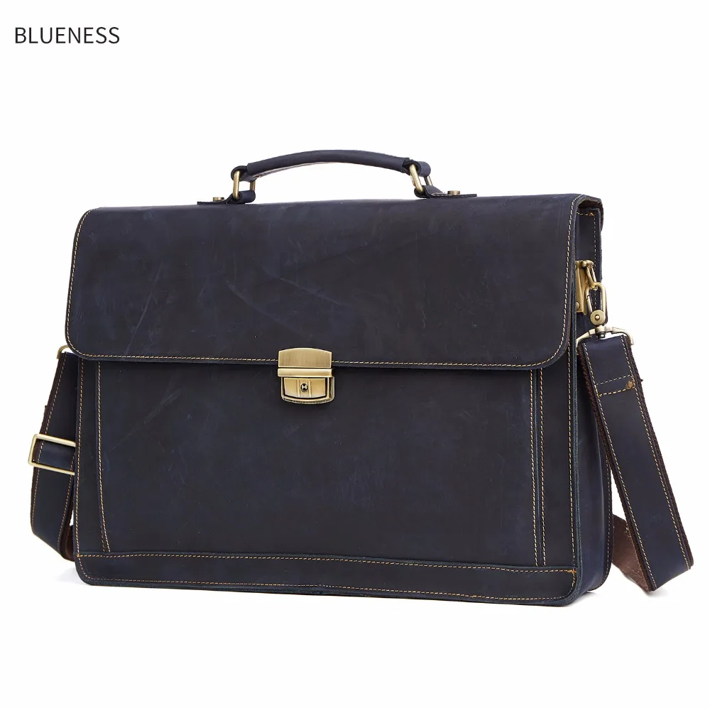 Briefcase Crazy Horse Leather Business Shoulder Bag