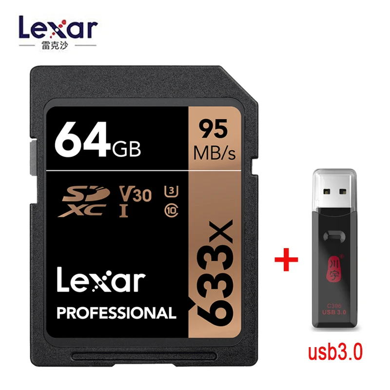 Lexar бренд SDXC SDHC SD карта 95 м/с 633x32 Гб 64 Гб 128 ГБ 256 ГБ 512 ГБ 1 ТБ U1 U3 класс 10 карта памяти для 1080p 3D 4K видеокамера - Емкость: 64GB-C396