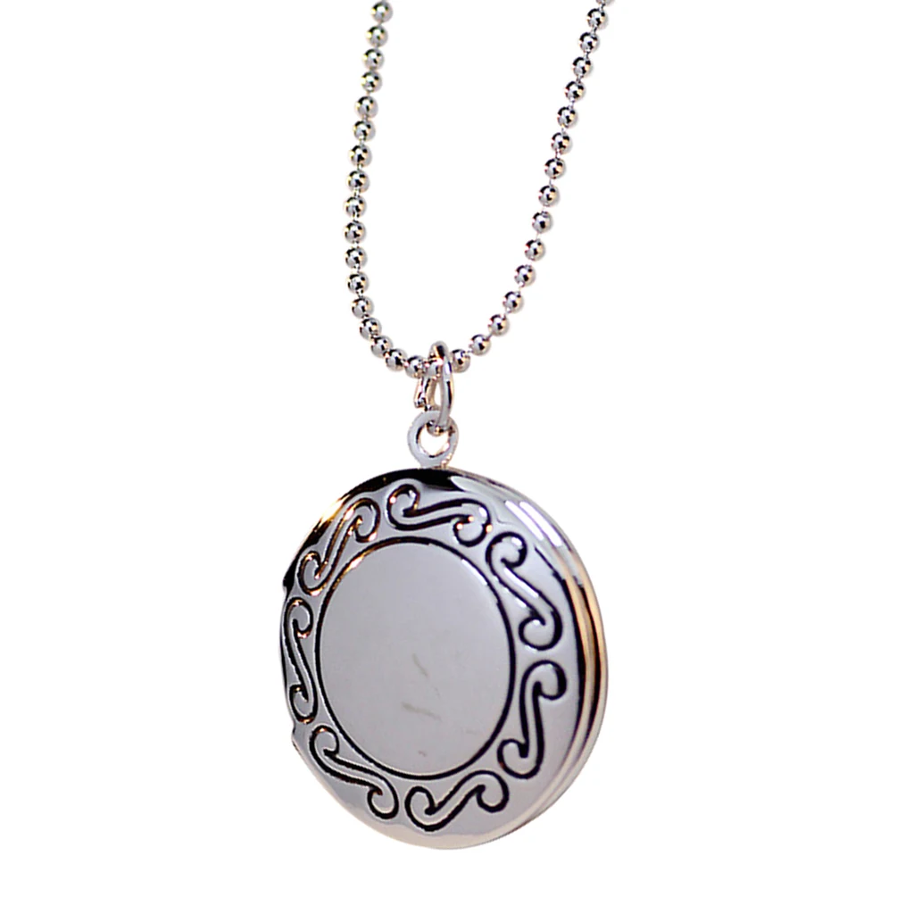 Women Openable Round Picture Photo Locket Pendant Necklace Chain 