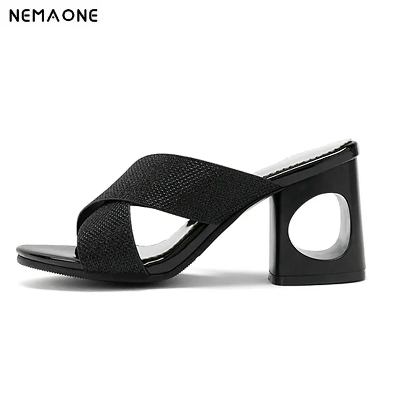 

NEMAONE Queen style Lady's high heel slippers summer fashion platform solid outdoor woman mules summer shoes woman
