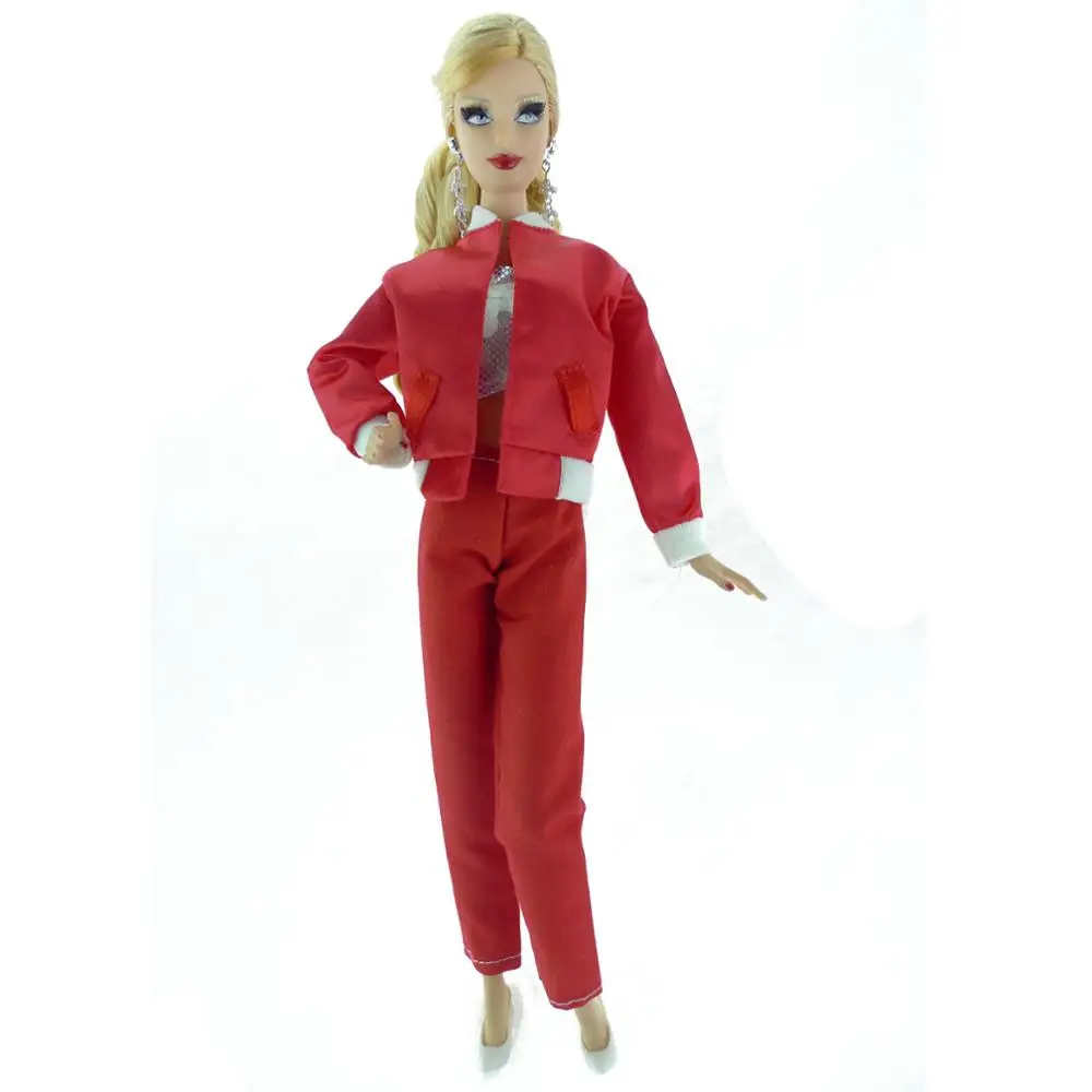 

Fashion Handmade Red Sport Outfit Casual Gym Suit Coat Mini Vest Tops Trousers Clothes For Barbie Doll Accessories Best Kids Toy