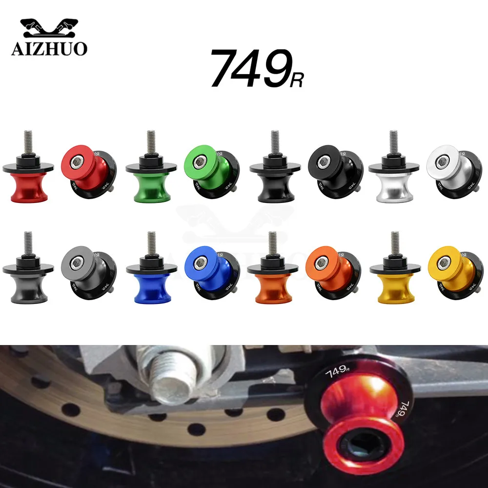 For DUCATI 749 R 749R 749/S  2004 - 2006 8MM Swingarm Sliders Motorcycle Accessories Spools Stand Screws Slider With 749 R Logo