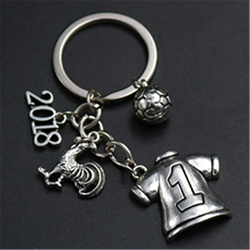 

WKOUD 1pc Antique silver *2018 rooster* jersey* football* pendant DIY metal France team commemorative jewelry alloy key chain