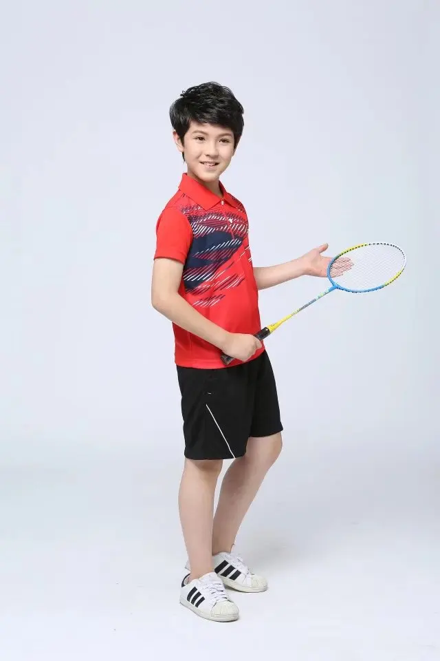 Детская бадминтон Спорт рубашка+ шорты одежда, настольный теннис/теннисные майки с короткими рукавами полиэстер Быстросохнущий костюм для бадминтона