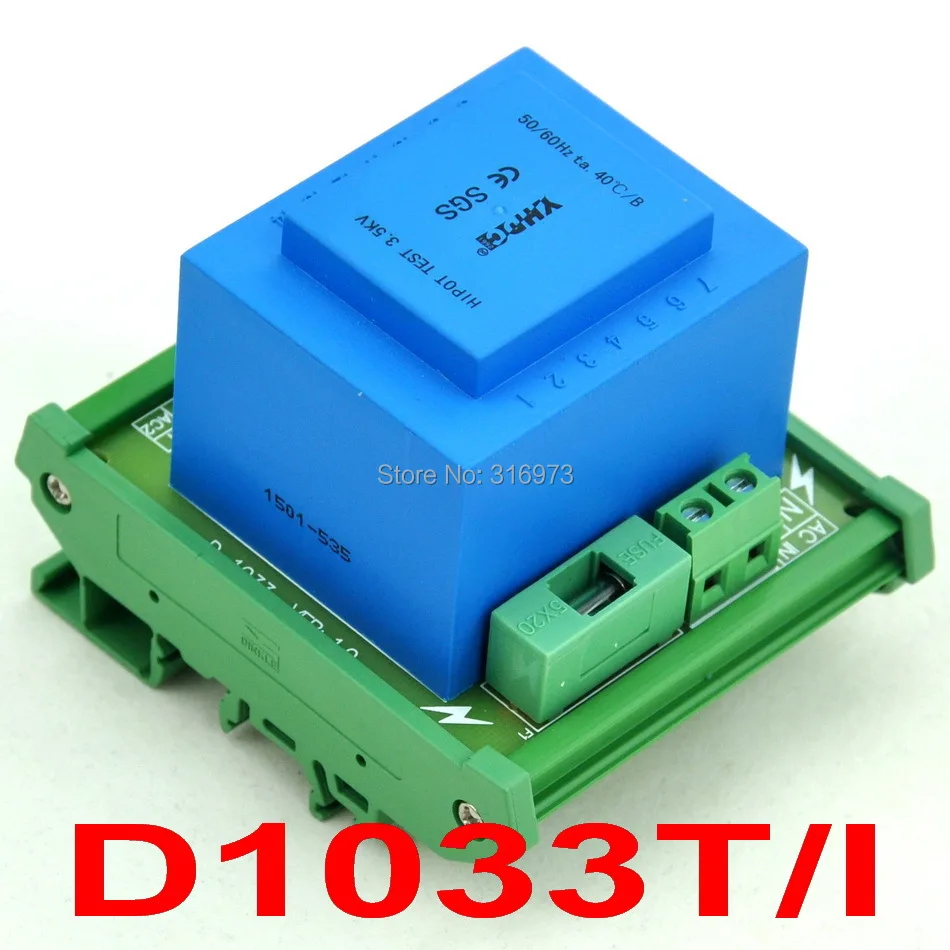 

P 115VAC, S 2x 9VAC, 20VA DIN Rail Mount Power Transformer Module,D-1033T/I,9V