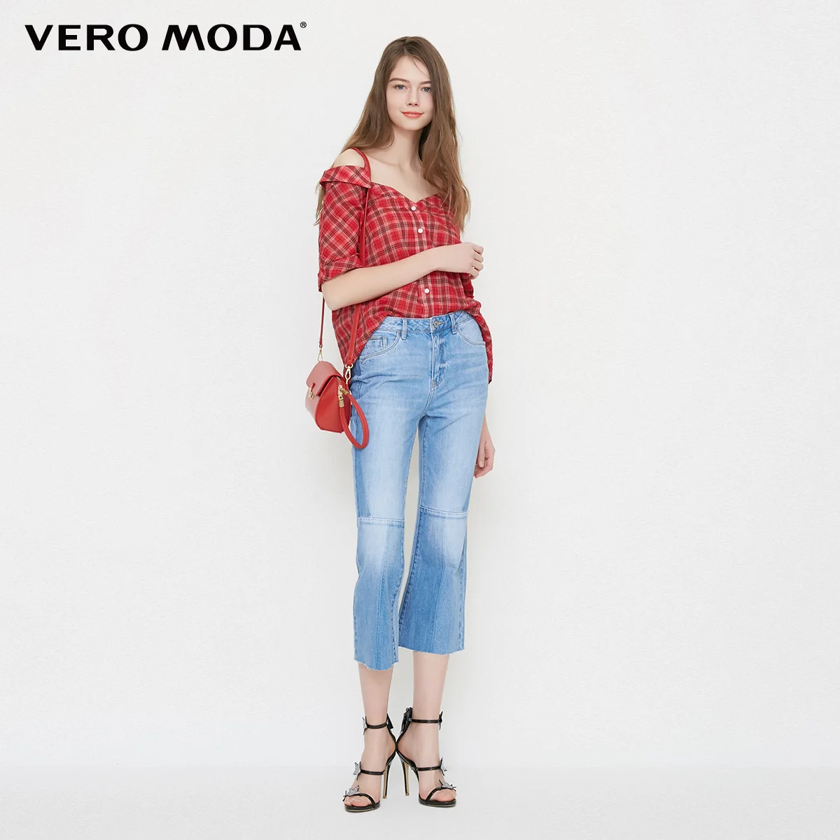 Vero Moda рубашка женская женский топ с открытыми плечами клетчатая рубашка с короткими рукавами | 31836W506