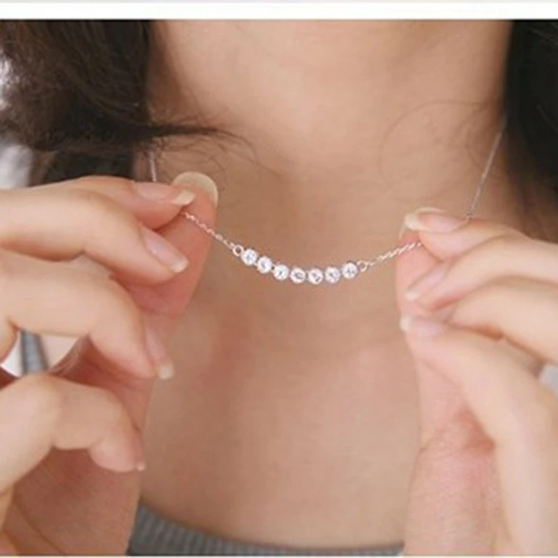 

New Silver Color Crystal Statement Chain Pendant Necklace Simple Design Women Charm Jewelry Accessories Gifts