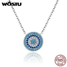 WOSTU, настоящее Серебро S925 пробы, Геометрическая круглая, шикарный, голубой глаз, подвеска и ожерелье для женщин, трендовые ювелирные аксессуары CQN099