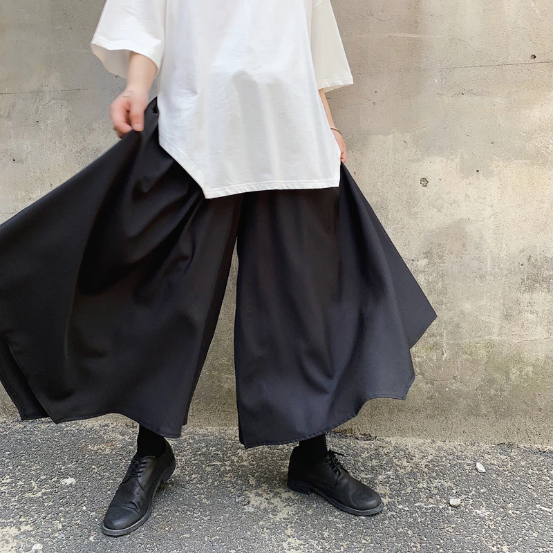 Мужские и женские уличные хип-хоп панк готические шаровары брюки-кимоно для мужчин японский стиль неправильный дизайн широкие брюки юбки брюки