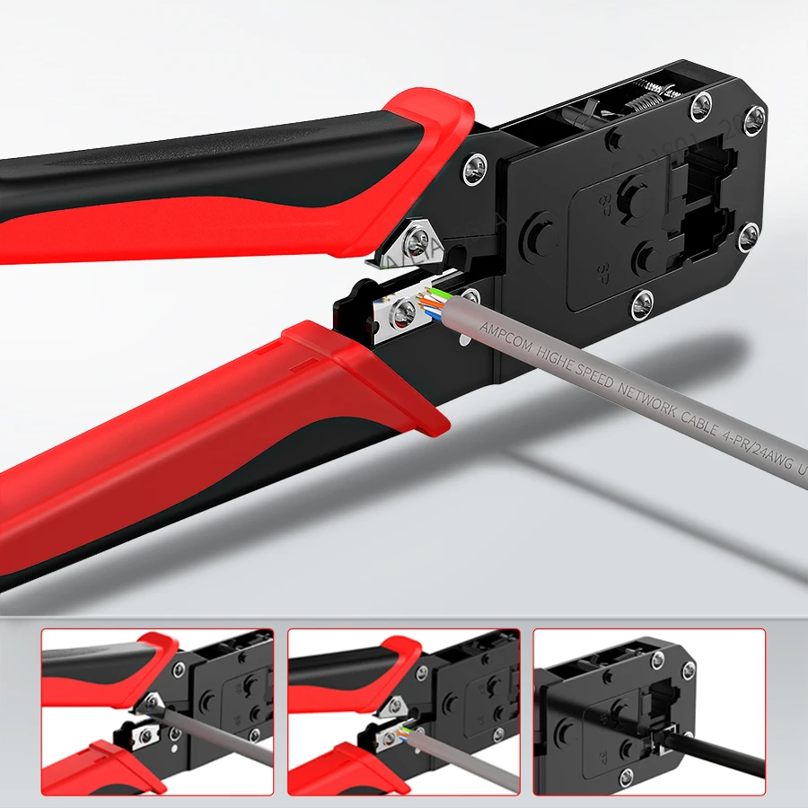 AMPCOM RJ45 Crimping Tool Ethernet Network LAN Cable Crimper Cutter Stripper Plier Modular 8P RJ45 and 6P RJ12 RJ11