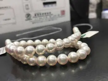 

Jewelry Pearl Necklace Japan Akoya natural seawater pearl necklace counters very light specular gloss 18K gold cer Free Shipping