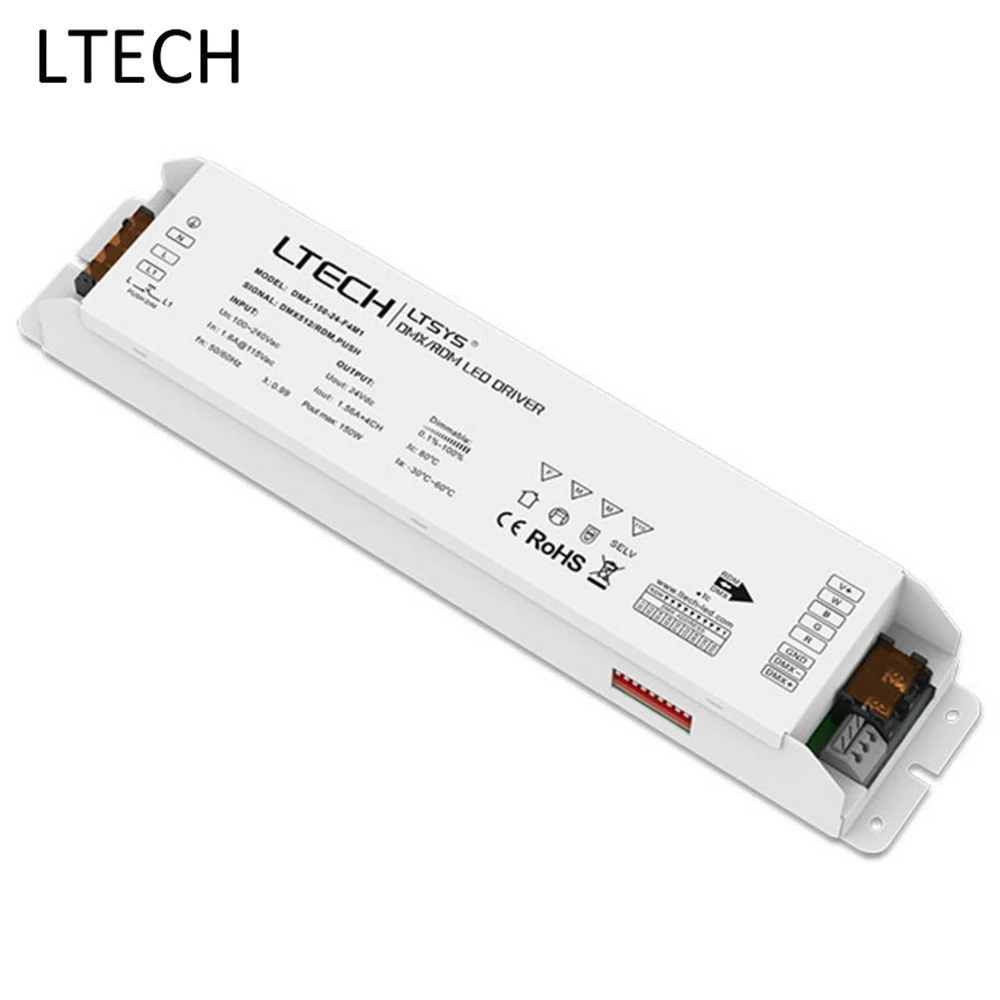 

LTECH DMX Led Dimming Driver 24V/1.56A/150W*4 Channel Output AC100-240V Input Led Power Adapter For Led Lighting DMX-150-24-F4M1