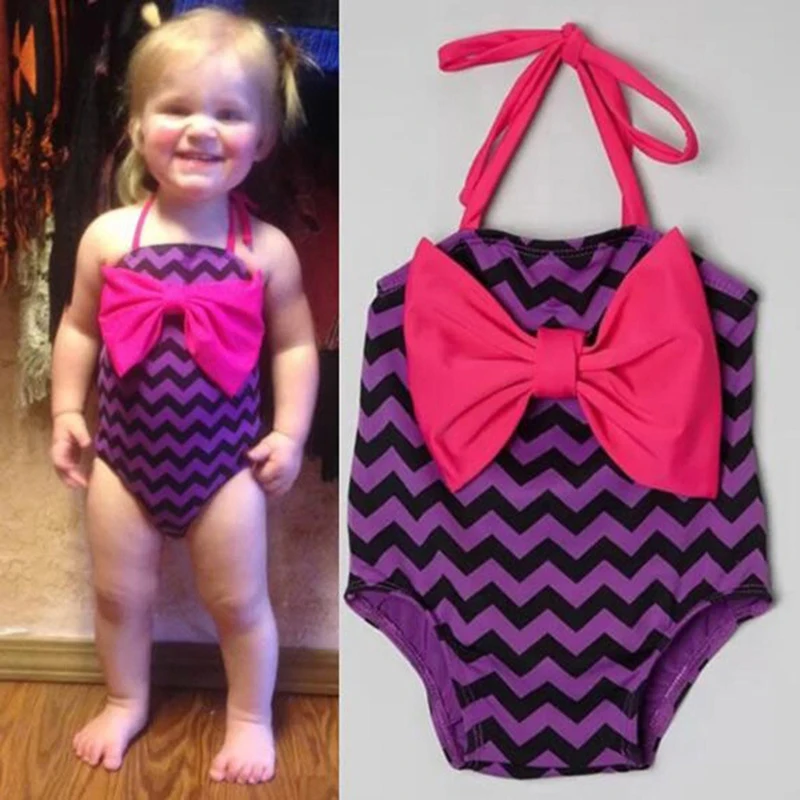 Newborn Toddler Baby Girl Swimsuit Cute Bow Striped Swimwear Bebek Pool