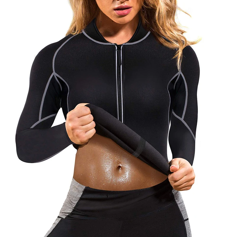 Sfit летний женский неопреновый жилет для сауны с рукавами спортивный костюм для похудения длинный рукав формирователь тела сжигатель жира Топ - Цвет: black 1