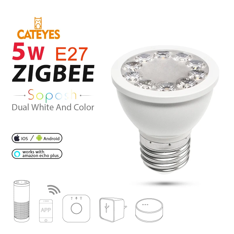 E27 RGB+ CCT прожектор изменение цвета zigbee zll светодиодный светильник AC100-240V светодиодный контроллер приложения с регулируемой яркостью умный светодиодный