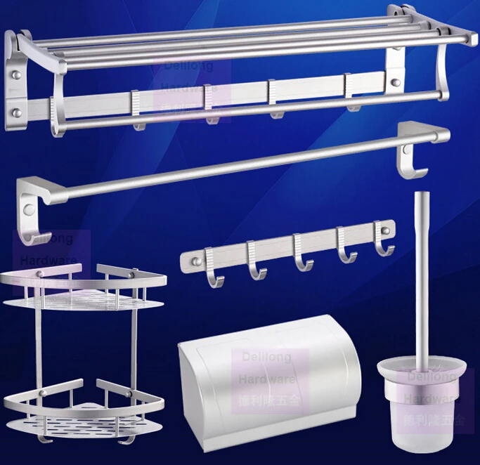 Космический алюминиевый ПОЛОТЕНЦЕДЕРЖАТЕЛЬ для ванной аппаратная Корзина 6 шт. наборы складной полотенцесушитель, бумажный держатель, Крючки Аксессуары для ванной комнаты