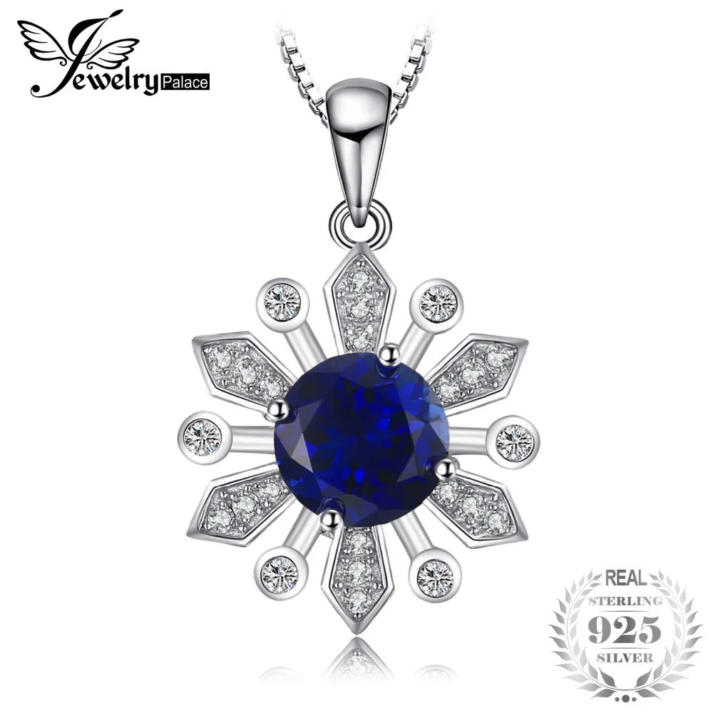 

JewelryPalace Chic Flower 2.8ct Round Created Sapphire Pendant Necklace 925 Sterling Silver 45cm Chain Nice Gift Free Shipping